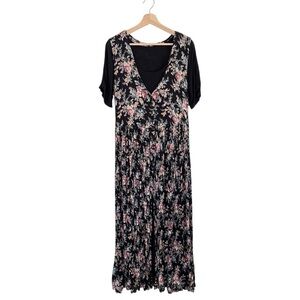 Vintage 90s Nostalgia Floral Maxi Dress Layered Cottagecore Black Pink M / L